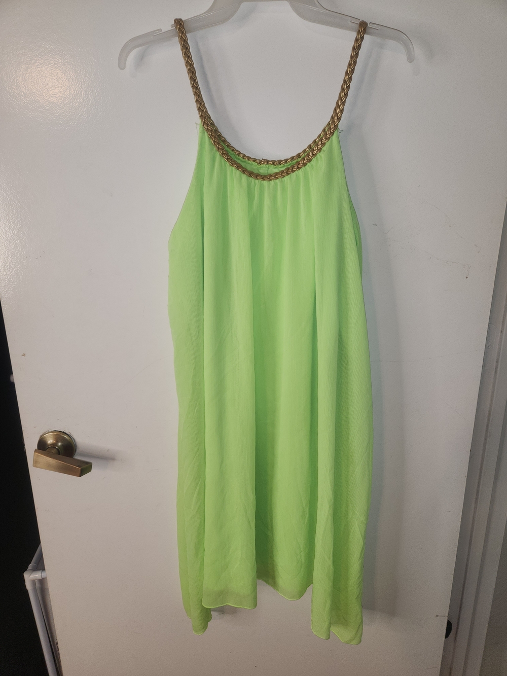 Neon Lime Braided-Detail Sleeveless Dress